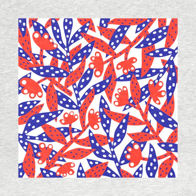 Red white and blue flowers by oshupatterns